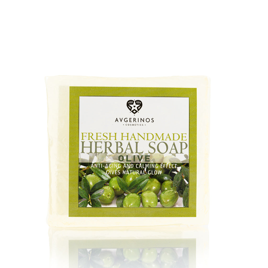 Savon à la main à la main avec huile d'olive / feuille à la main, savon à base de plantes avec olive 100g