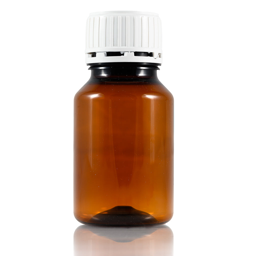 Bouteille en plastique pharmaceutique avec bonnet de sécurité, sombre, 250 ml