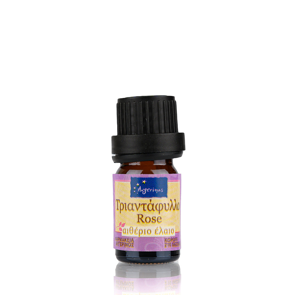 Μπουκαλάκι με Αιθέριο Έλαιο Τριαντάφυλλο απο το εργαστήριο αρωματοθεραπείας του Φαρμακείου Avgerinos Pharmacy