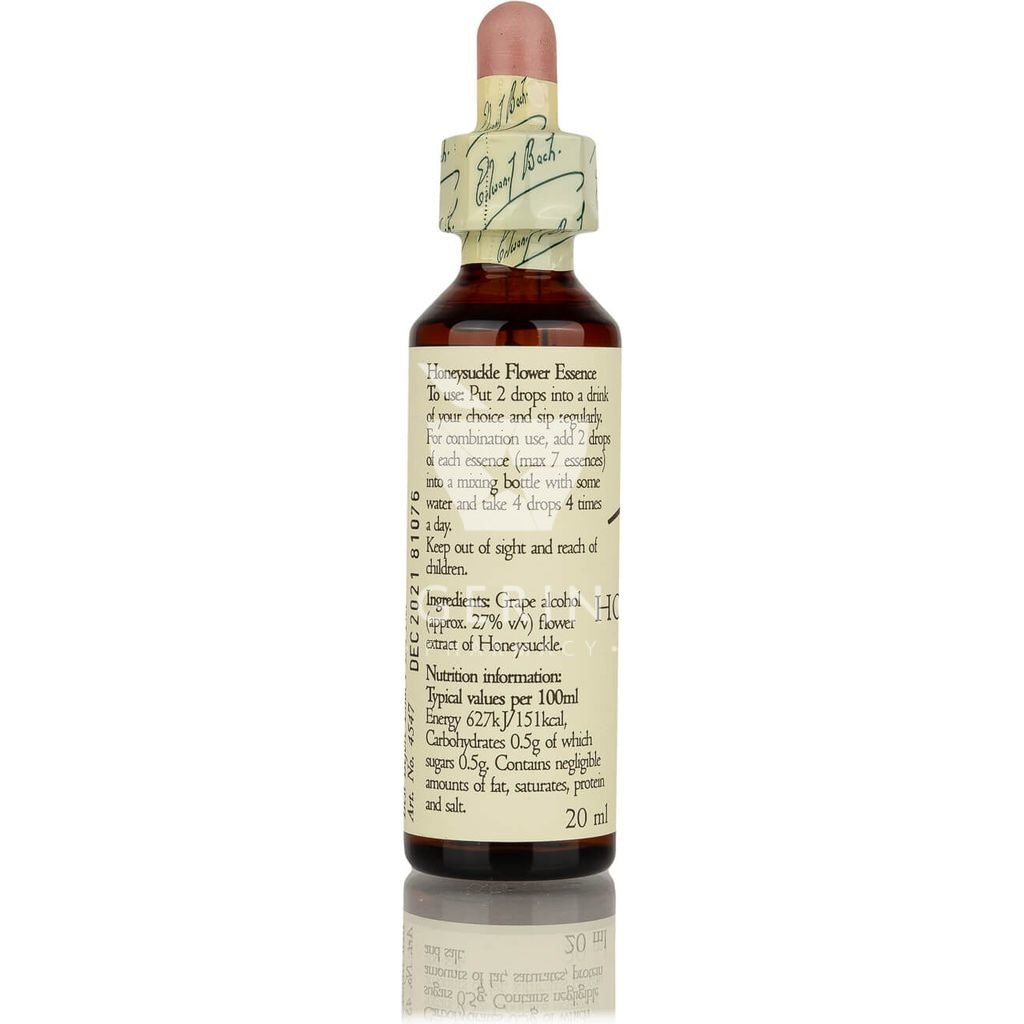 Συστατικκά από Aνθοΐαμα Bach Honeysuckle, για αυτους που χάνουν το παρόν σκεφτόμενοι το παρελθόν, συμπληρωμα διατροφής σε σταγόνες απο το Φαρμακείο Avgerinos